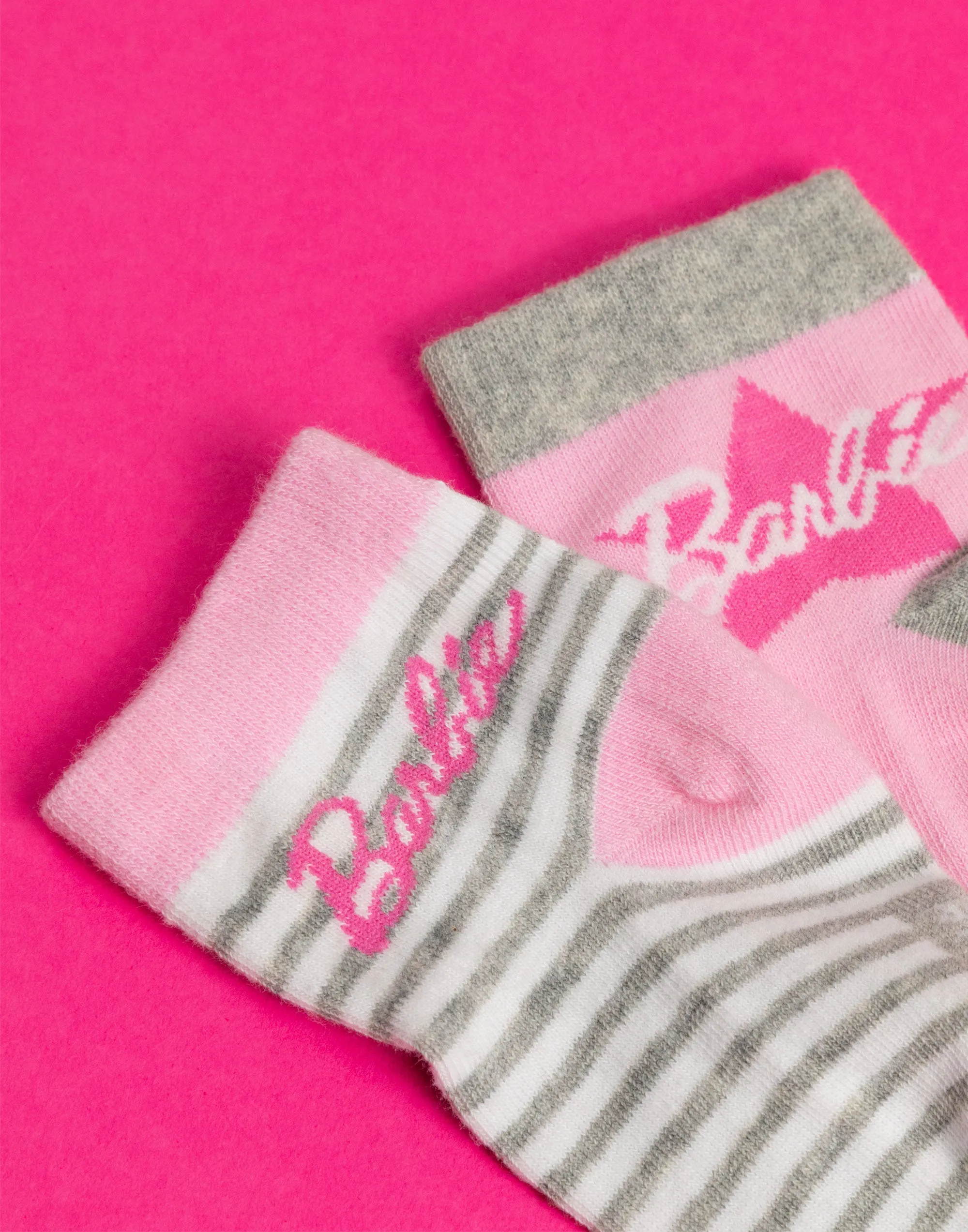 Barbie Stripe Logo Star Girls Multicoloured Calf Socks Set of 5