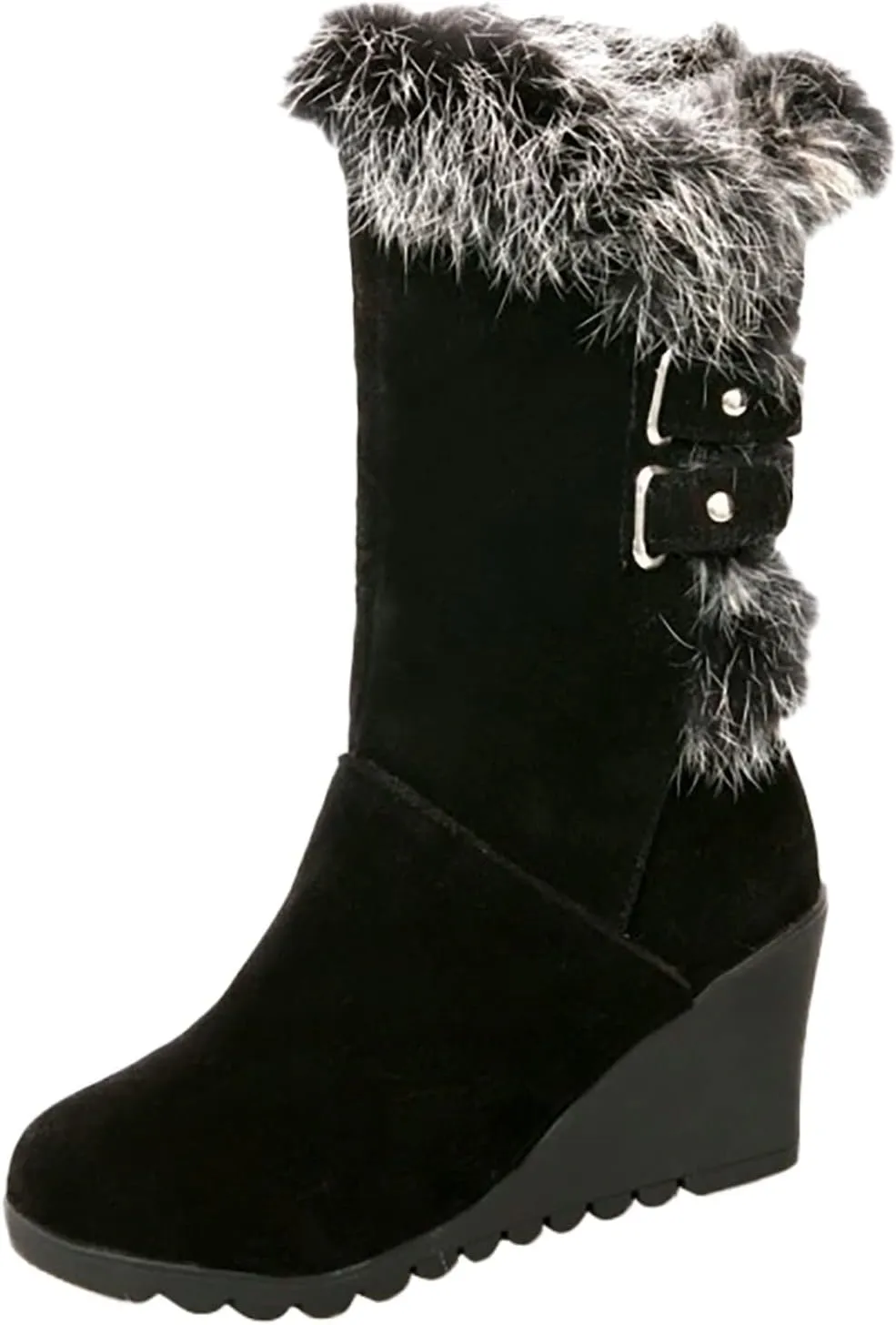 Boots For Women Comfortable Velvet Wedge Boots Round Toe Suede Lug Sole Thigh High Boots Mid-Calf Boots