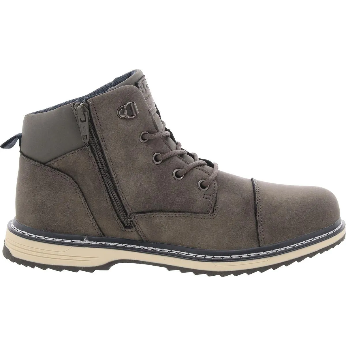 Bullboxer Mens Faux Leather Cap Toe Combat & Lace-Up Boots