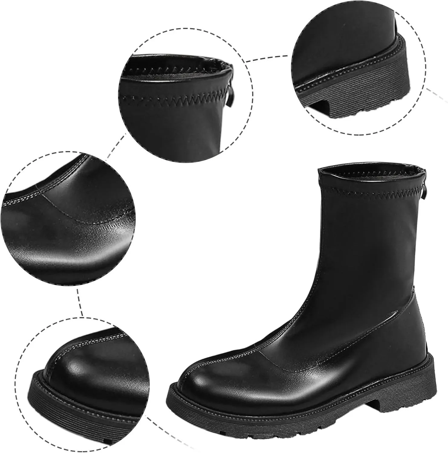 Combat Boots Womens Women's Round Toe Chunky Heel Large Size Boots Pull On Ankle Bootie Short Booties Solid Color