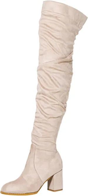 Cowboy Boots For Women Square Heel Over Knee Boots Suede Zipper Thigh High Boots Chunky Heeled Tall Long Boots