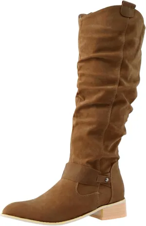 Deals Of The Day Clearance Christmas Halloween Hiking Boots Women Retro Solid Color Thigh High Boots Pleated Suede Chunky Heeled Knee High Cowgirl Boots