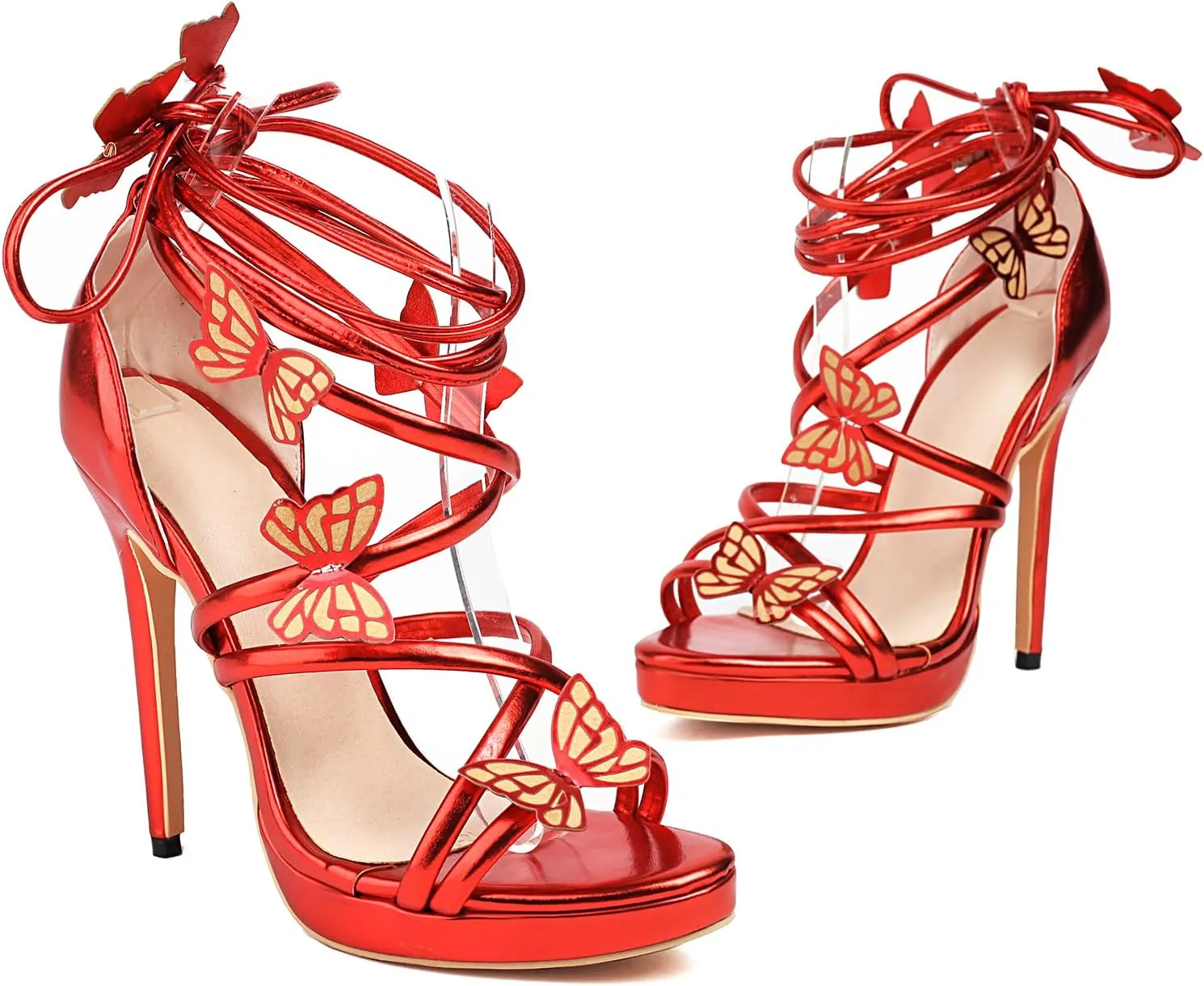 Gicoiz Women Lace Up Gladiator Stiletto Heels Butterfly Sandals