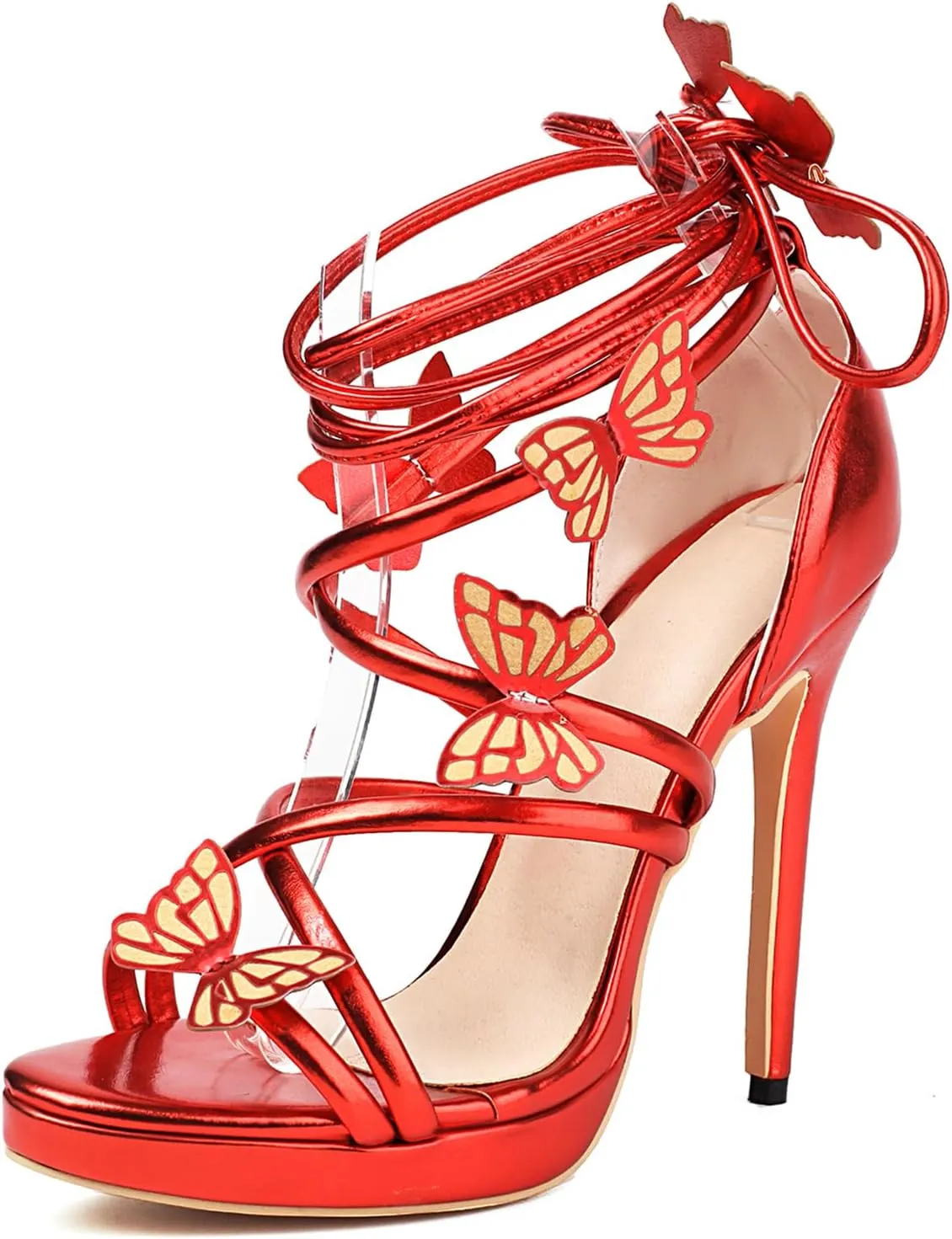 Gicoiz Women Lace Up Gladiator Stiletto Heels Butterfly Sandals