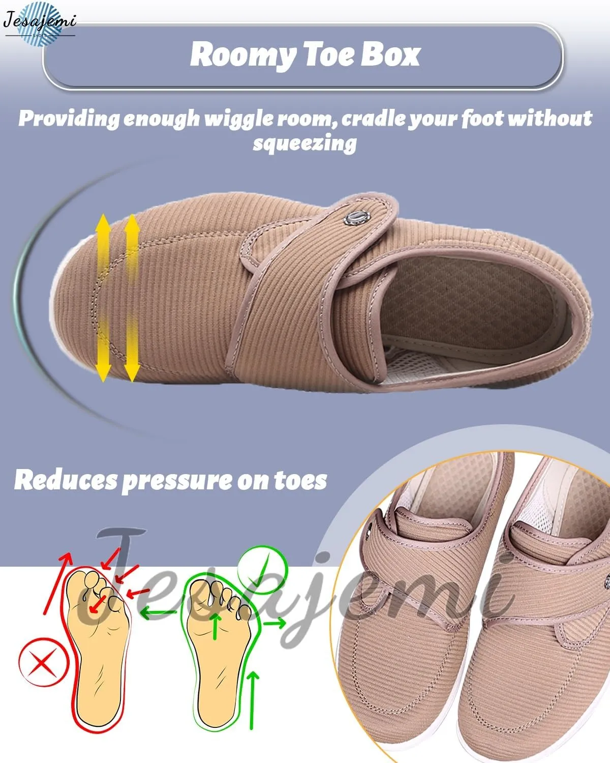 Orthopedic Shoes for Women Striped cloth Comfortable Shoes Walking Trainers Slip On Loafers Trainers with Removable 3pcs Insole Edema Swollen Feet Arthritis Indoor/Outdoor
