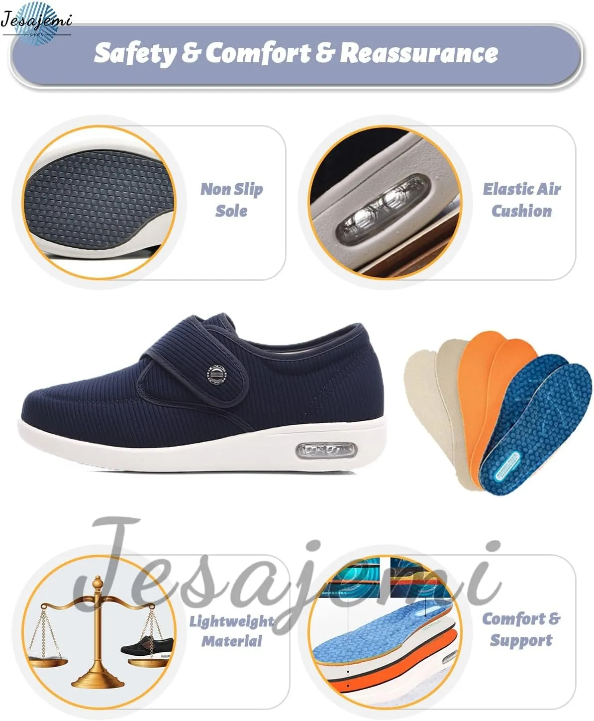 Orthopedic Shoes for Women Striped cloth Comfortable Shoes Walking Trainers Slip On Loafers Trainers with Removable 3pcs Insole Edema Swollen Feet Arthritis Indoor/Outdoor