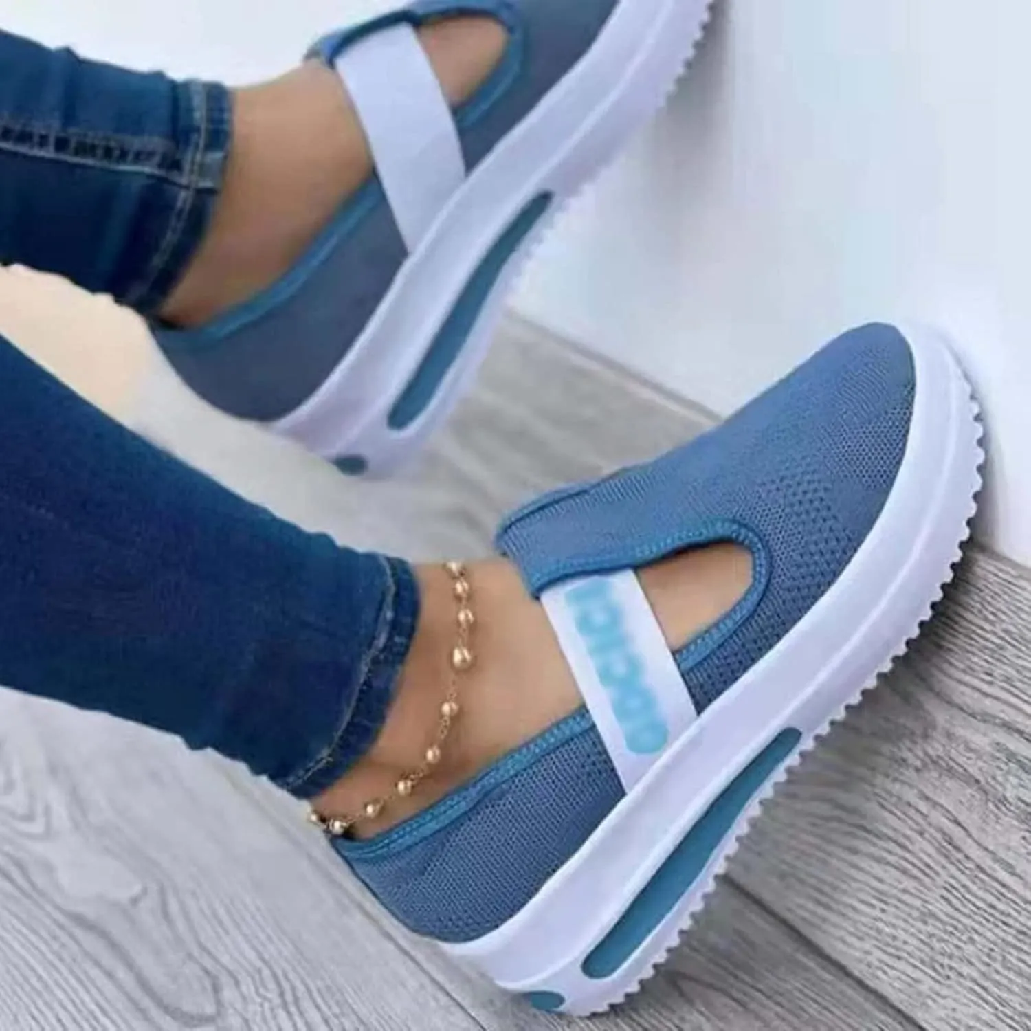 TROONZ Womens Canvas Fashion Trainers,Platform Shoes for Women, Ladies Sneakers,Women's Trainers for Walk/Outdoor/Travelblac-Blue||4