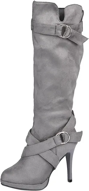 Winter Boots For Women High Heel Knee High Boots Side Zipper Suede Pointed Thigh High Boots Tall Long Boots
