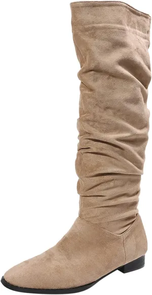 Winter Boots For Women Suede Pleated Thigh High Boots Pull On Knee High Boots Mid Calf Bootie Winter Boots