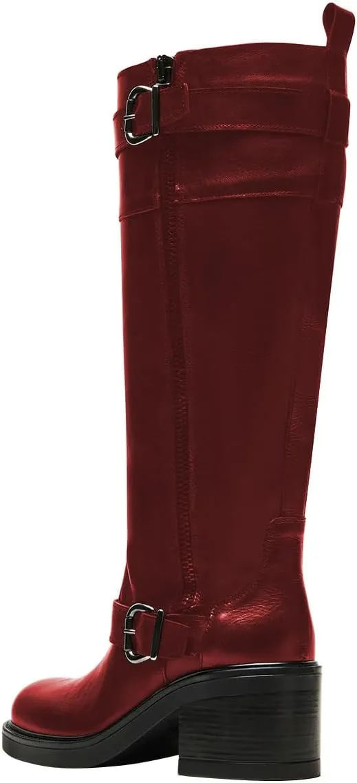 Women Classic Closed Round Toe Side Zipper Knee High Boots Stacked Block Low Heel Winter Dress Party Casual Riding Boots Size 4-16 US