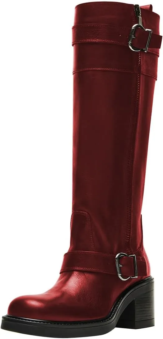 Women Classic Closed Round Toe Side Zipper Knee High Boots Stacked Block Low Heel Winter Dress Party Casual Riding Boots Size 4-16 US