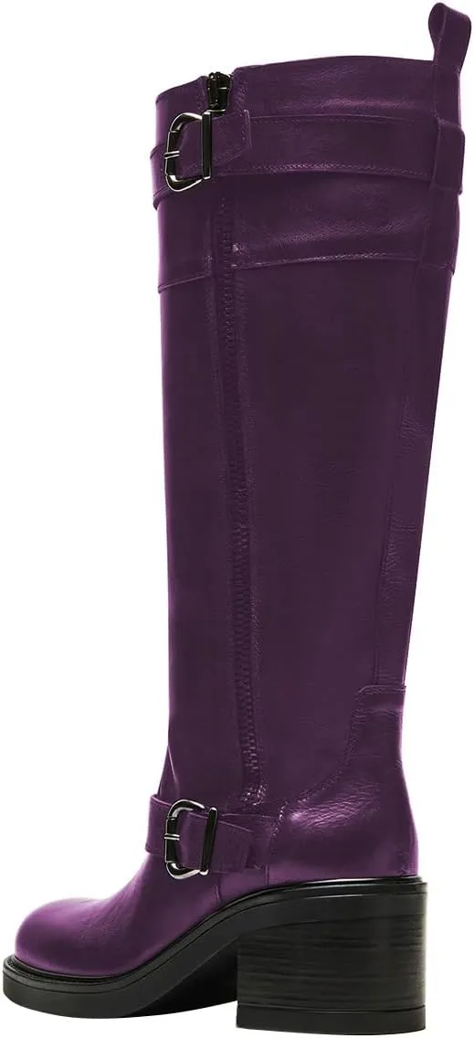 Women Classic Closed Round Toe Side Zipper Knee High Boots Stacked Block Low Heel Winter Dress Party Casual Riding Boots Size 4-16 US