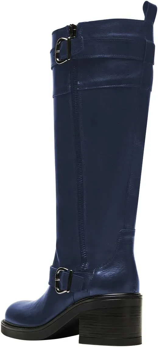 Women Classic Closed Round Toe Side Zipper Knee High Boots Stacked Block Low Heel Winter Dress Party Casual Riding Boots Size 4-16 US
