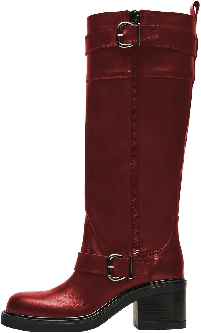 Women Classic Closed Round Toe Side Zipper Knee High Boots Stacked Block Low Heel Winter Dress Party Casual Riding Boots Size 4-16 US