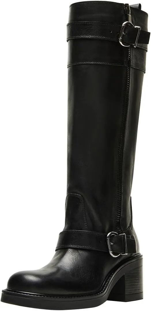 Women Classic Closed Round Toe Side Zipper Knee High Boots Stacked Block Low Heel Winter Dress Party Casual Riding Boots Size 4-16 US