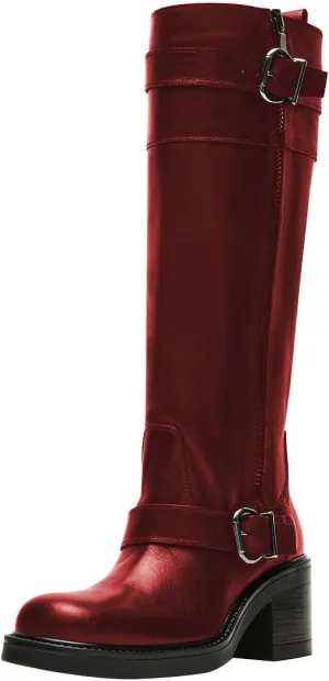 Women Classic Closed Round Toe Side Zipper Knee High Boots Stacked Block Low Heel Winter Dress Party Casual Riding Boots Size 4-16 US