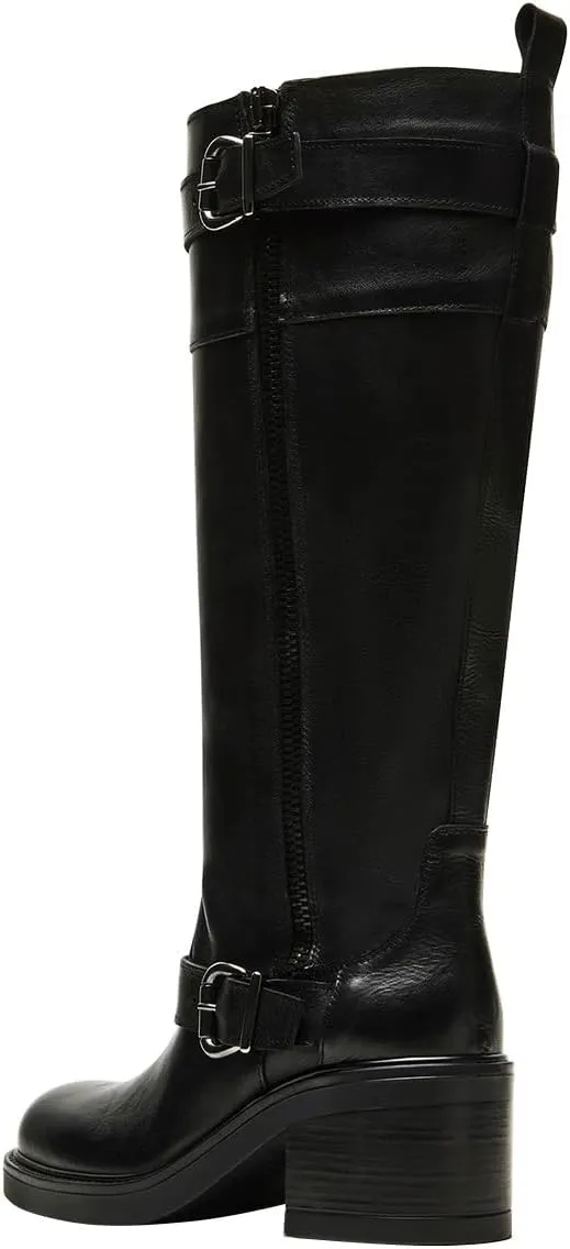Women Classic Closed Round Toe Side Zipper Knee High Boots Stacked Block Low Heel Winter Dress Party Casual Riding Boots Size 4-16 US