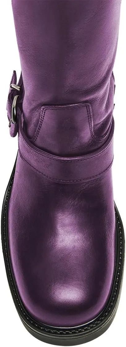 Women Classic Closed Round Toe Side Zipper Knee High Boots Stacked Block Low Heel Winter Dress Party Casual Riding Boots Size 4-16 US