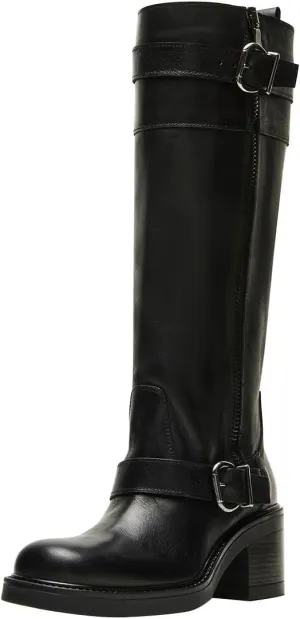 Women Classic Closed Round Toe Side Zipper Knee High Boots Stacked Block Low Heel Winter Dress Party Casual Riding Boots Size 4-16 US