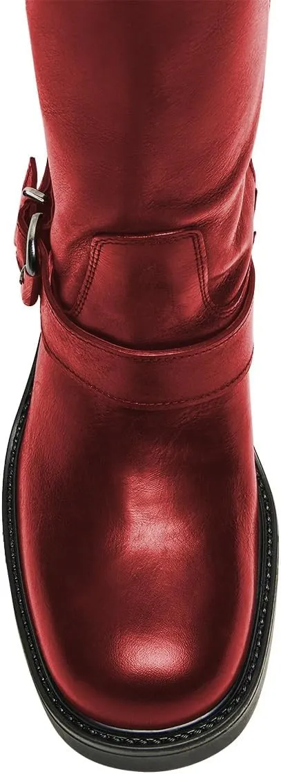 Women Classic Closed Round Toe Side Zipper Knee High Boots Stacked Block Low Heel Winter Dress Party Casual Riding Boots Size 4-16 US