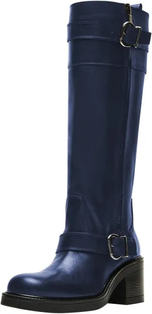 Women Classic Closed Round Toe Side Zipper Knee High Boots Stacked Block Low Heel Winter Dress Party Casual Riding Boots Size 4-16 US