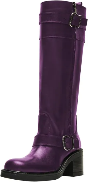 Women Classic Closed Round Toe Side Zipper Knee High Boots Stacked Block Low Heel Winter Dress Party Casual Riding Boots Size 4-16 US
