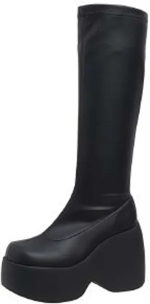 Women's Knee High Wedge Heel Boots High Platform Chunky High Heel Round Toe Goth Punk Combat Boots Fashion Boots