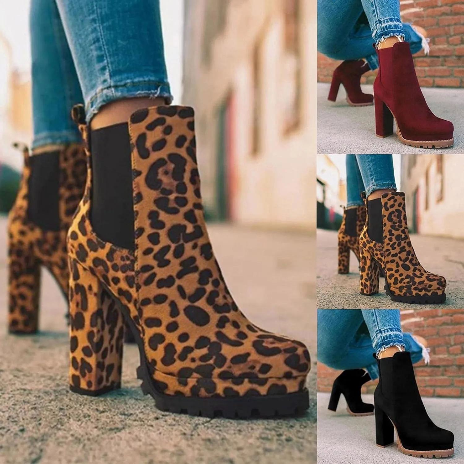 ZDLJYL Women's Fashion Ankle Boots - Chunky High Heel Booties Women Stomp High Heel Ankle Boots Mid Calf Boots For Women
